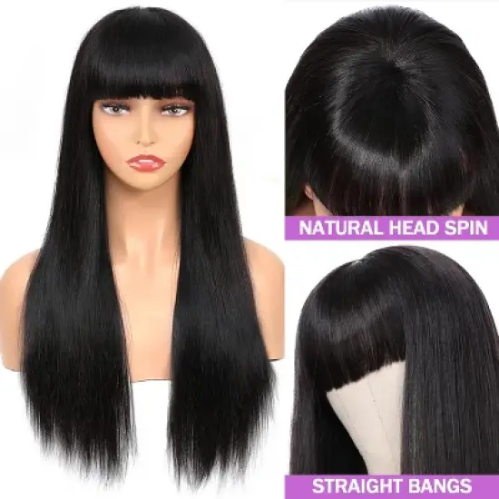 Jessie's Wig 20-22 Inch Straight Wig With Bangs 13X6 Deep Part Lace Front Natural Black 1 Pc/Pack image {1}