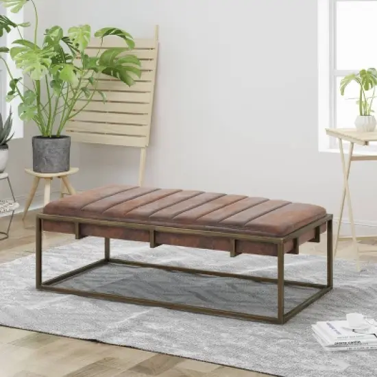 Magdalene Modern Fabric Ottoman Bench Brown - Christopher Knight Home image {1}