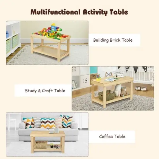 Costway Solid Wood Kids Activity Play Table Block Table Multifunction W/Storage image {6}