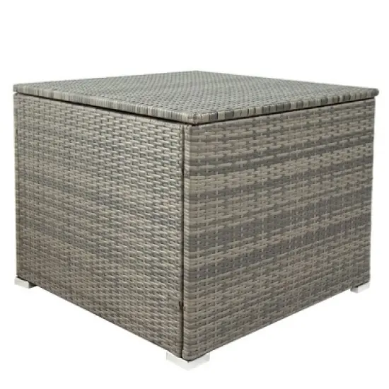 7pc Wicker Patio Seating Set with Cushions & Storage Box - Gray - GODEER image {6}
