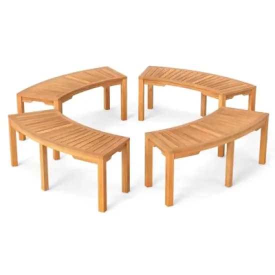 Costway 1/2/4 PCS Outdoor Curved Bench with Slatted Seat Wrap Around Tree Bench 2-Person Seating image {11}