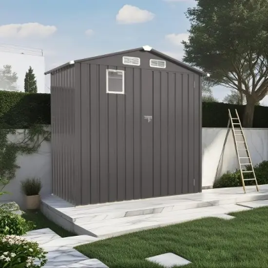 Metal Outdoor Storage Shed with Lockable Door and Window Waterproof Tool Shed with Roof for Garden Backyard Patio Bike Storage-The Pop Home image {6}