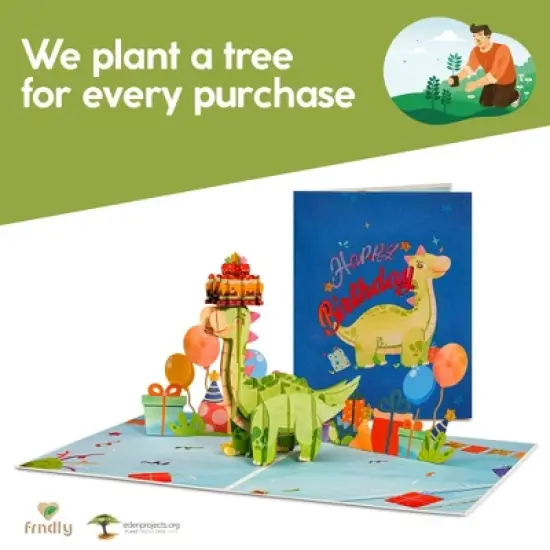 Paper Love Frndly Pop Up Birthday Card, Birthday Dinosaur, Handcrafted - 100% Recycled and Eco-Friendly, 8" x 6" Cover image {3}