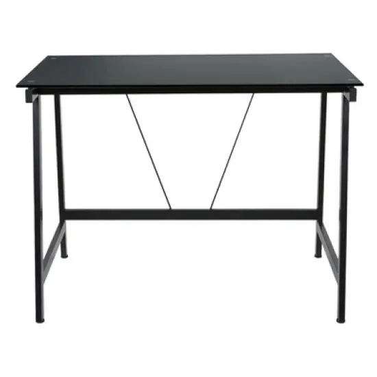 Contemporary Glass Writing Desk, Steel Frame - Onespace image {7}