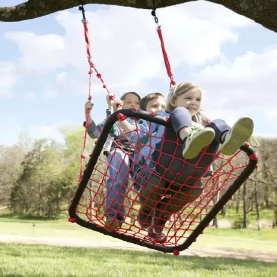 HearthSong 40-Inch Red Giant Rectangular Rope Platform Tree Swing with Padded Steel Frame image {3}