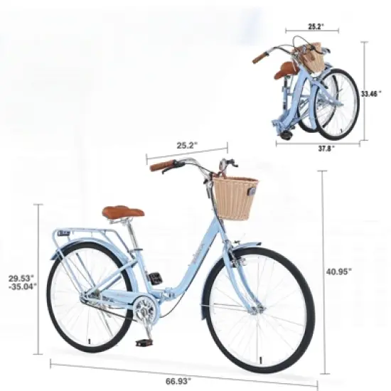 DSVIMOY 26 Inch Folding Lady Bike, Single Speed, Compact Design for Easy Storage and Commuting, Blue, 66.93"*25.2"*40.95" image {2}