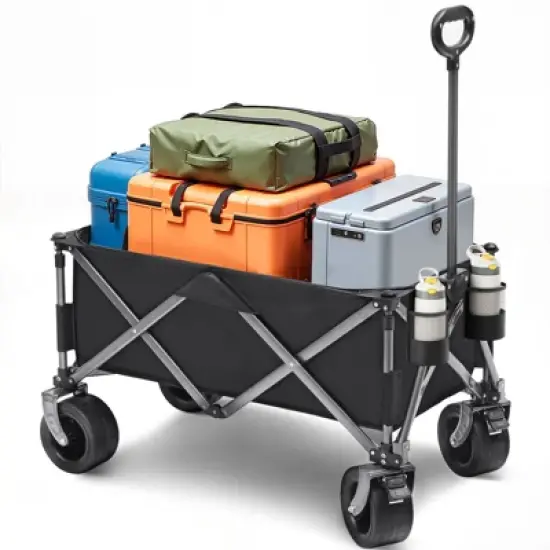 SUGIFT Vertical Folding Collapsible Wagon Cart, 150L Capacity, 600 lbs Load, Shock-Absorbing Wheels, Steel Frame, Black image {8}