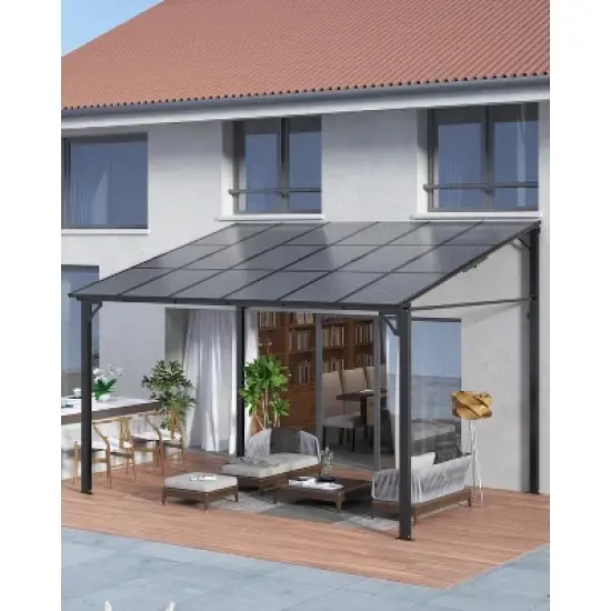 GustoWave 10 x 12 FT Lean to Wall Mounted Gazebo Pergola for Patio, Decks, Backyard image {7}