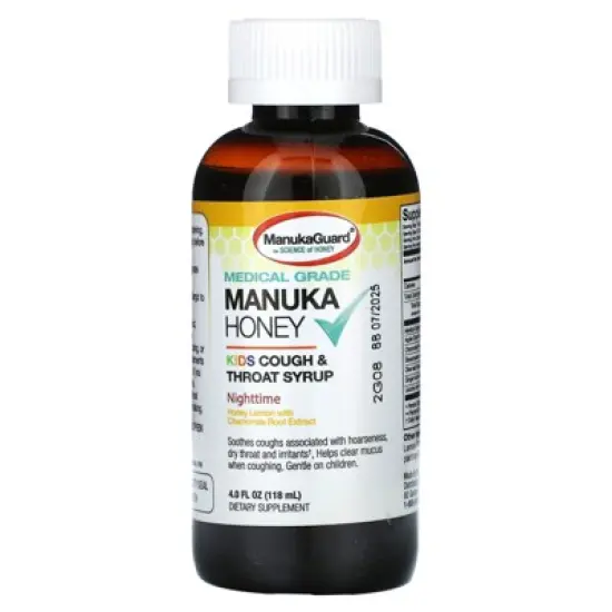 ManukaGuard Manuka Honey, Kids Cough & Throat Syrup, Nighttime, Honey Lemon, 4 fl oz (118 ml) image {2}