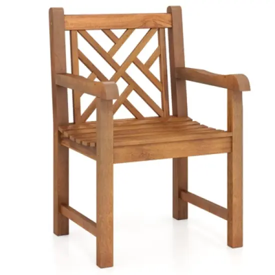 Tangkula Teak Wood Patio Dining Chair Outdoor Armchair w/ Slatted Seat & Solid Legs image {9}