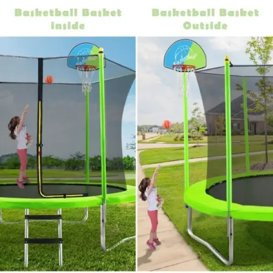 Trampoline For Kids, 10FT Trampoline With Safety Enclosure Net, Basketball Hoop And Ladder, Outdoor Round Recreational Trampoline image {5}
