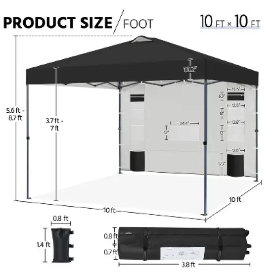 Yaheetech 10x10FT Pop-up Canopy with One-Push-To-Lock Setup Mechanism and Sidewallwith Pockets image {2}