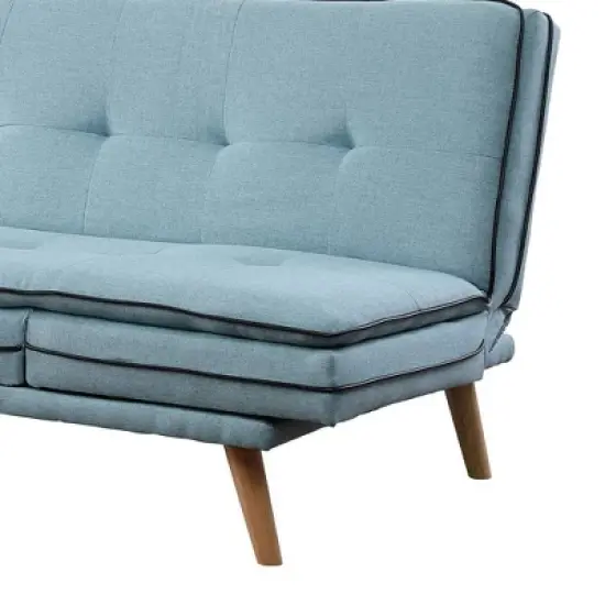 72" Savilla Sectional Sofa Blue Linen/Oak Finish - Acme Furniture image {3}