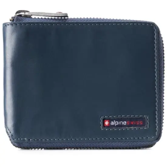 Alpine Swiss Logan Mens RFID Safe Zip Around Wallet Cowhide Leather Zipper Bifold with Gift Box image {6}