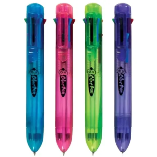 8-Color Multicolor Pens (4 Pack) - Retractable, Assorted Barrels, Black Ink image {3}