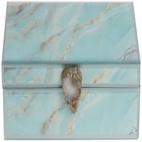 Parisian Shiny Blue Agate Glass Decorative Boxes Set of 2 image {5}