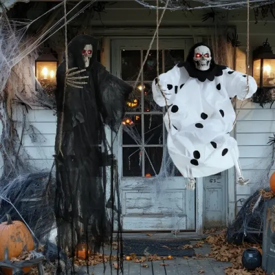 Joyfy 2 Packs 36" Halloween Hanging Swinging Skeleton with Robe for Halloween Decor, Floating Skeleton Prop Party Supplies Outdoor Decoration image {2}