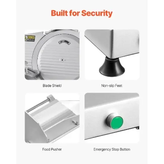 VEVOR Commercial Meat Slicer, 10 inch Electric Deli Food Slicer, 180W Meat Cutter with a Premium 65Mn Blade, 0-0.4 inch Adjustable Thickness, Silver image {6}