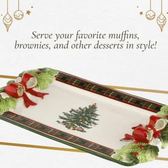 Spode Christmas Tree Figural Tartan Tray, 12-Inch Festive Serving Tray with Tartan Border, Christmas Serving Tray - Fine Earthenware image {4}