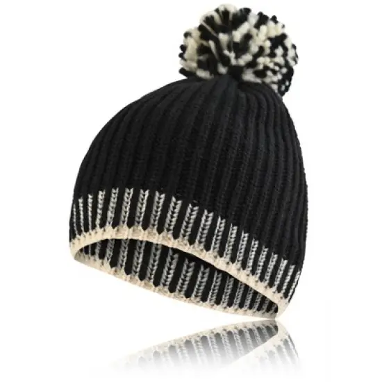 French Connection Beanie Hat for Winter Contrast Design with Pom Pom image {3}