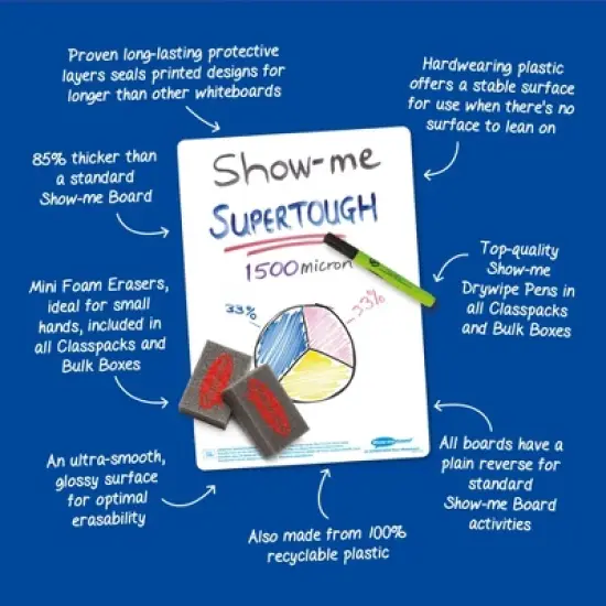 Show-me&reg; Bulk Box of 100 x A4 Gridded/Plain Lapboards, with Pens, Erasers, Cleaner image {6}