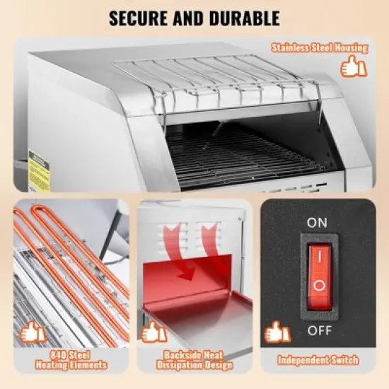 VEVOR Commercial Conveyor Toaster, 300 Slices/Hour Conveyor Belt Toaster, Heavy Duty Stainless Steel Commercial Toaster Oven image {5}
