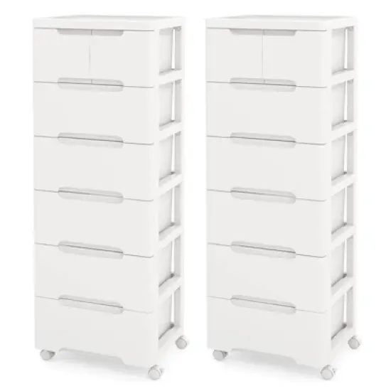 Costway 1/2 PCS 7-Drawer Plastic Rolling Storage Cart with 4 Universal Wheels Dresser Cabinet image {11}