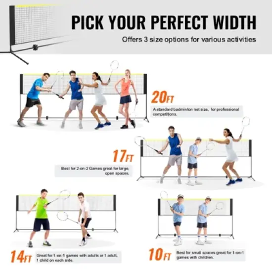 VEVOR Badminton Net, Height Adjustable Volleyball Net, 14ft Wide Foldable Pickleball Net, Portable Easy Setup Tennis Net Set with Poles, Stand image {3}