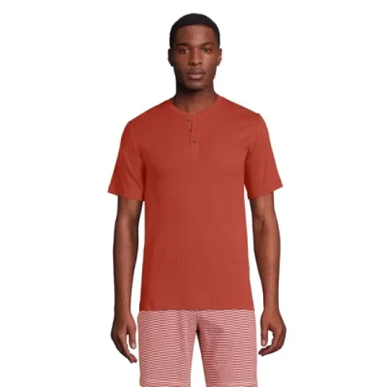 Lands' End Men's Knit Rib Short Sleeve Henley Pajama Shirt image {6}