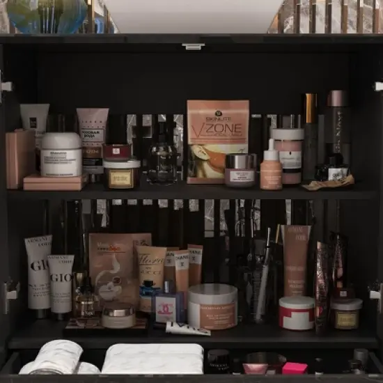 FUFU&GAGA Modern Bathroom Vanity Cabinet with Gold Handles, High-Gloss Finish image {11}