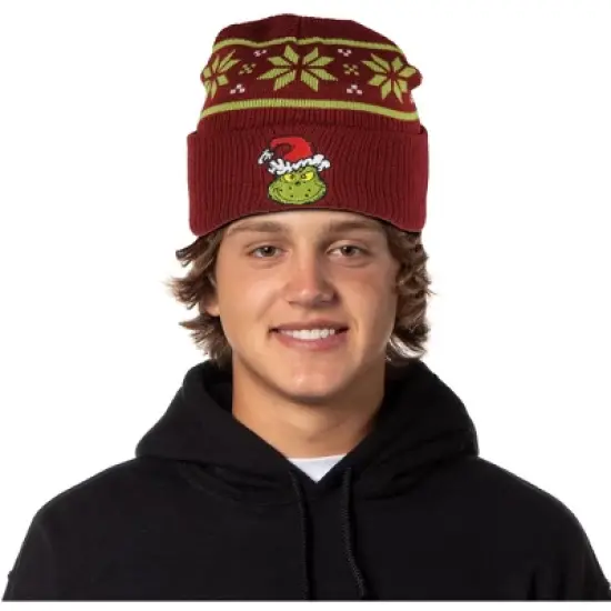Dr. Seuss The Grinch Ugly Sweater Embroidered Grinch Adult Knit Cuff Beanie For Men And Women Multicolored image {1}