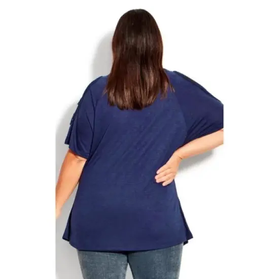 Women's Plus Size Crochet Cut Out Top  - Navy | AVENUE image {1}