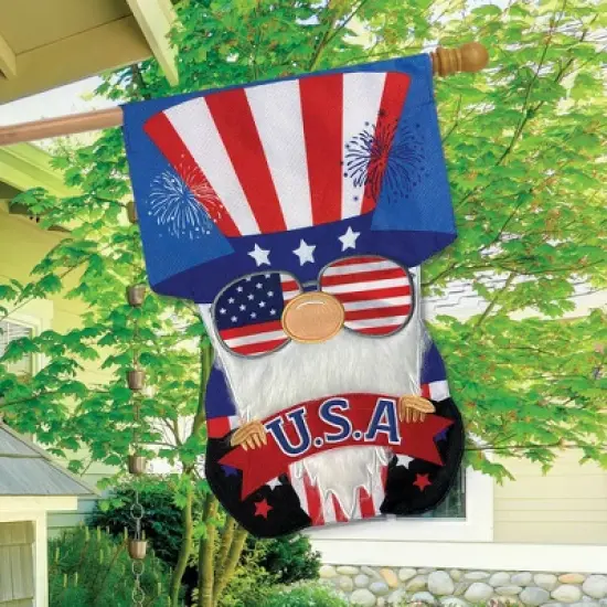 Patriotic Gnome Fourth of July Applique House Flag 28" x 40" Briarwood Lane image {2}