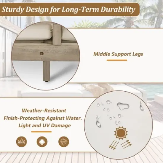 Outdoor Patio Acacia Wood Double Daybed Sunbed with Four Pillows image {4}