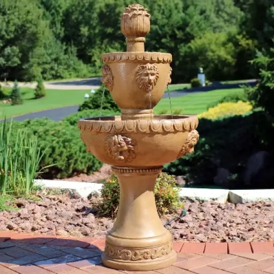 Sunnydaze 41"H Electric Fiberglass and Resin 2-Tier Lion Head Outdoor Water Fountain image {1}