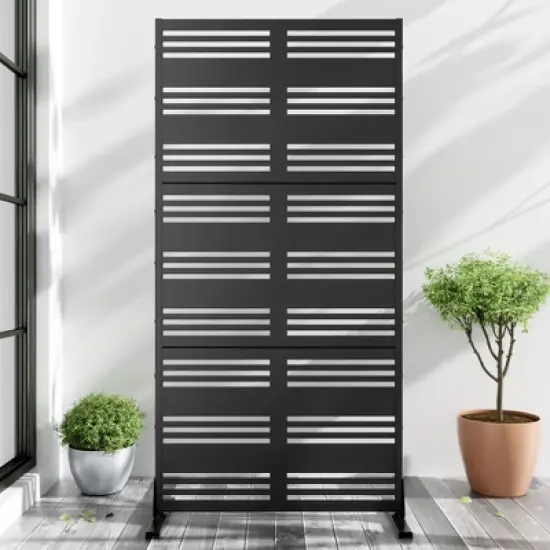 PexFix 72 in. H x 35 in. W Outdoor Metal Privacy Screen Garden Fence Stripe Pattern Wall Applique in Black image {5}