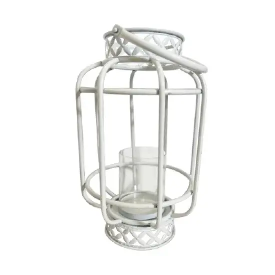 Essential Decor & Beyond 12.6" White Tabletop Metal Lantern Candle Holder With Handle image {4}