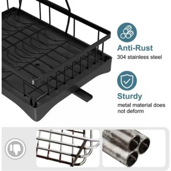 MaseiKar Dish Racks for Kitchen Counter, Stainless Steel Kitchen Dish Drying Rack with Drainboard, Detachable Dish Drainers with Utensil Holders image {6}