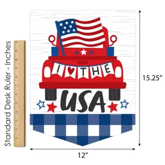 Big Dot of Happiness Patriotic Truck - Outdoor Home Decorations - Double-Sided Red Vintage Pickup&aacute; Garden Flag - 12 x 15.25 inches image {4}