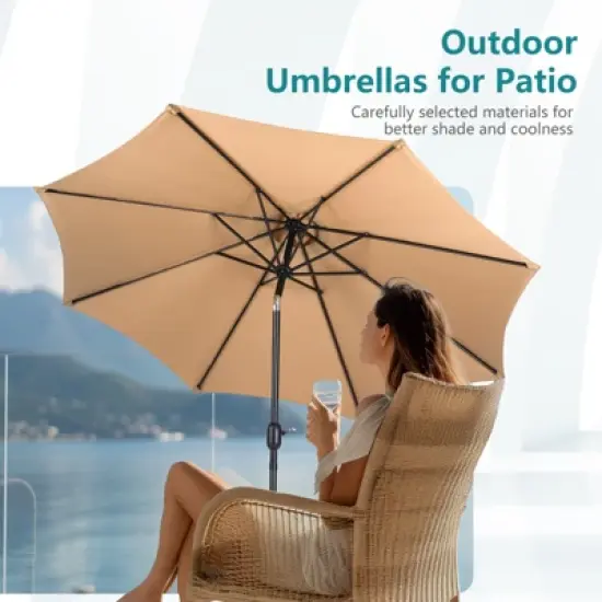 DOMETOUR 9 foot outdoor patio umbrella with button tilt and crank, Outdoor patio/market table umbrella UV protected and waterproof, khaki image {4}