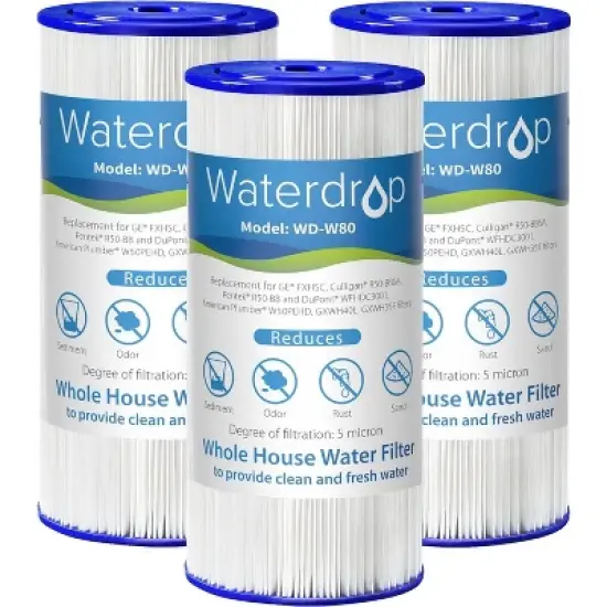 Waterdrop W50PEHD Whole House Water Filter, Replacement for American Plumber, W10-PR, 5 Micron, 10" x 4.5", High Flow Sediment Filters, Pack of 3 image {9}