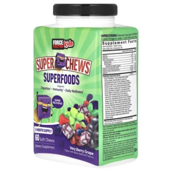 Force Factor Kids, Super Chews Superfoods, Very Berry Grape, 60 Soft Chews image {3}