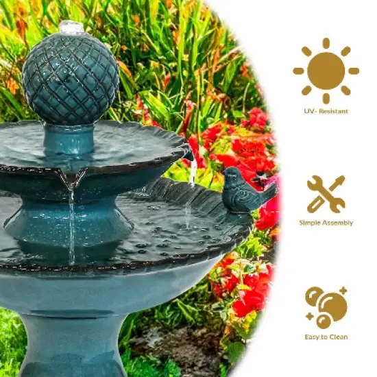 Sunnydaze 27"H Electric Ceramic 2-Tier Resting Birds Outdoor Water Fountain image {9}