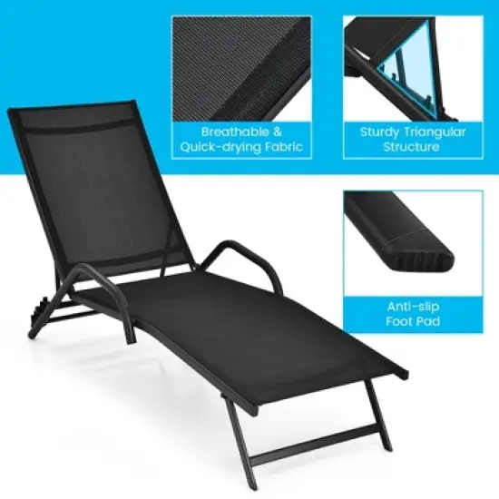 Tangkula 2PCS Outdoor Patio Chaise Reclining Lounge Chairs  w/ 5-Position Adjust Backrest image {7}