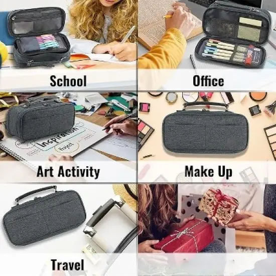 Pencil Case, Large Capacity Pencil Case Organizer; Double Zipper Storage Bag; Big Pencil Pouch image {3}