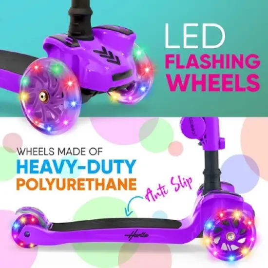 Hurtle ScootKid 3 Wheel Toddler Child Mini Ride On Toy Tricycle Scooter with Colorful LED Light Up Smooth Rolling Wheels, Purple image {3}
