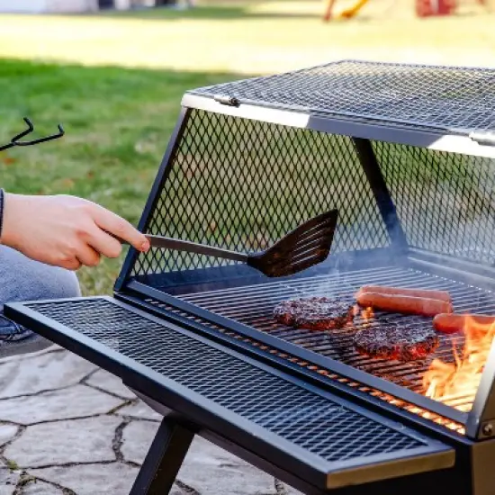 Sunnydaze Steel Grilling Fire Pit with Mesh Spark Screen and Protective PVC Cover - Black - 36." W x 32.5" D x 23.75" H image {4}