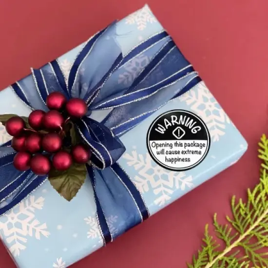 Wrapables 1.5 inch Black Extreme Happiness Warning Small Business Stickers Roll, Sealing Labels for Boxes, Envelopes, Bags and Packages (500pcs) image {3}