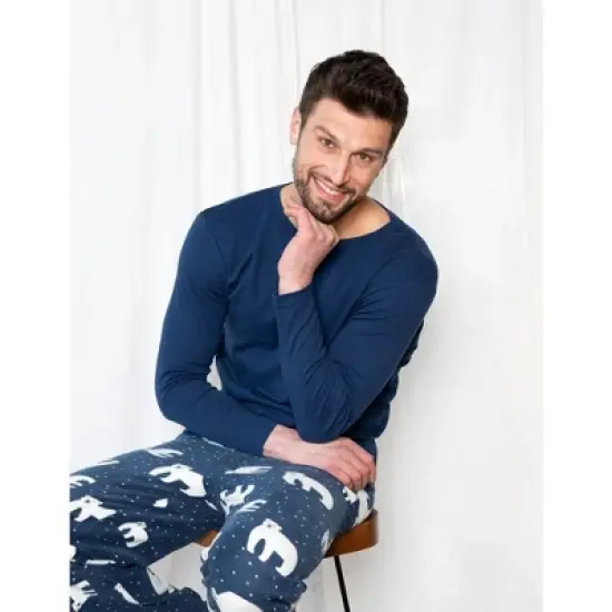 Leveret Mens Cotton Top Fleece Pant Pajamas image {1}