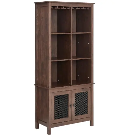 Home Source Mahogany  Bar Cabinet Bookshelf with Wire Mesh Doors image {5}